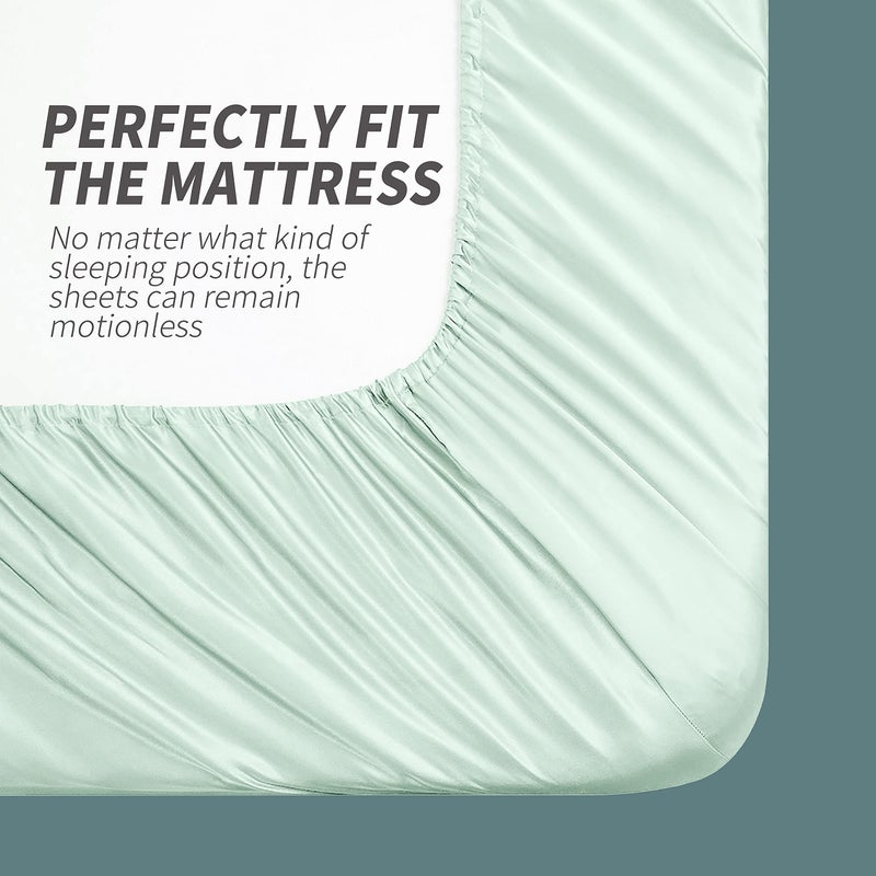 Cobedzy 4 Pcs Mint Green Satin Sheets Queen Size Silky Satin Bedding Sheets Set with 1 Deep Pocket Fitted Sheet, 1 Flat Sheet, 2 Pillowcases - Image 5